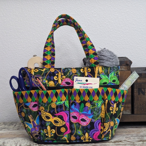 Hand Crafted Bingo/Tote Bag "Mardi Gras" 100% Cotton - Picture 2 of 6